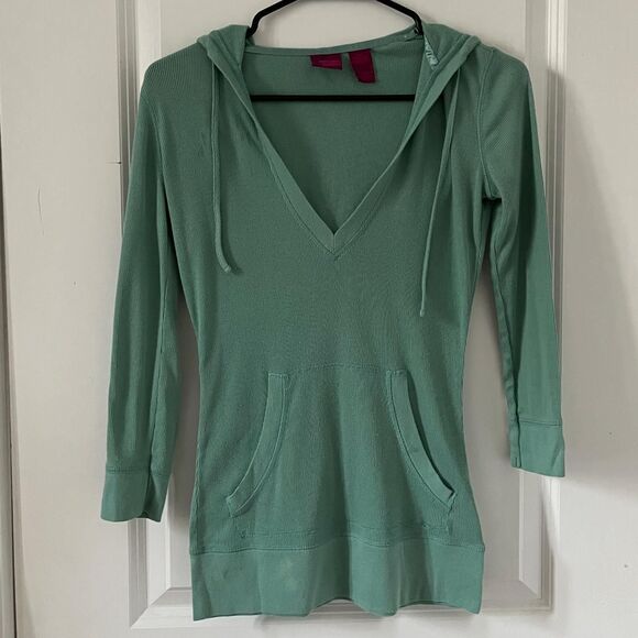 Vintage Y2K Turquoise Henley Hoodie with Pocket from Personal Identity (size S) - Picture 4 of 6